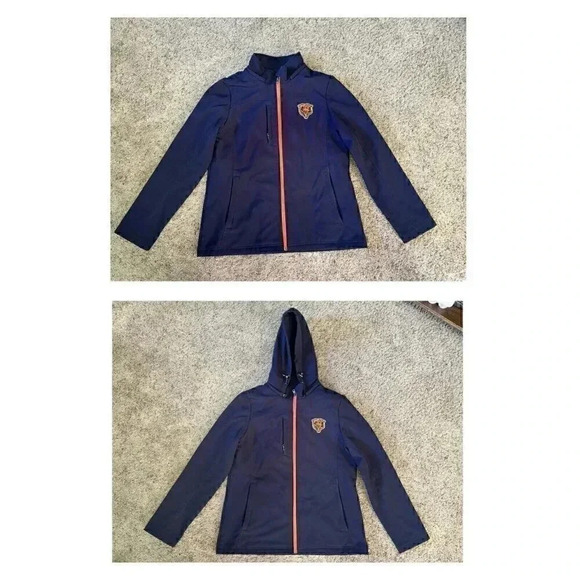 NFL Team Apparel Women Medium Soft Shell Navy Blue BEARS Sports Hoodie Jacket - Picture 1 of 13